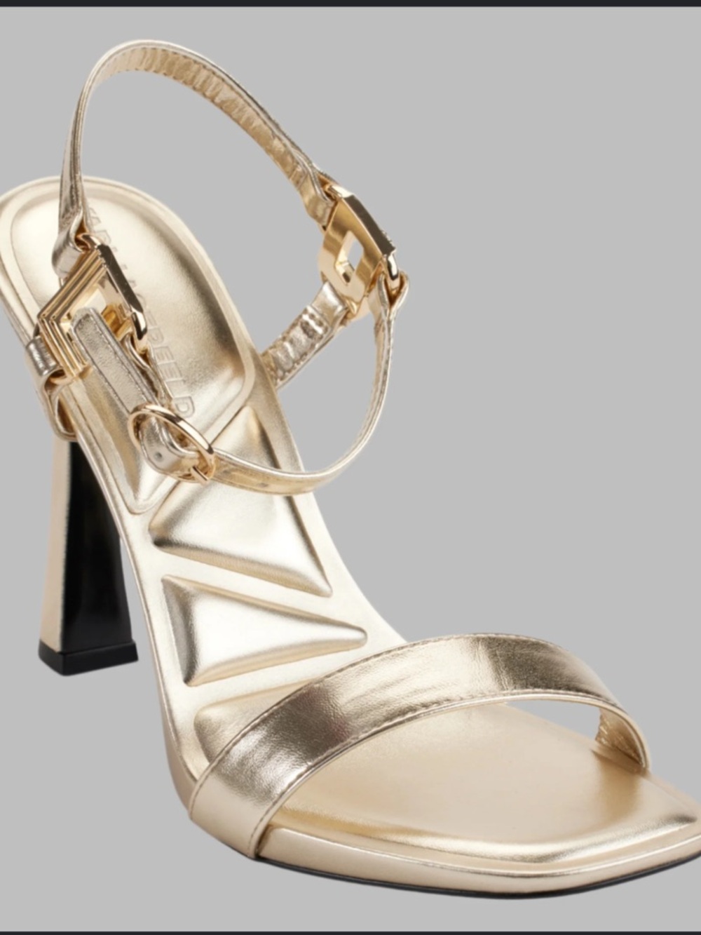 KARL LAGERFELD PARIS Women's Cybil Sandals Metallic Gold Heel Slingback